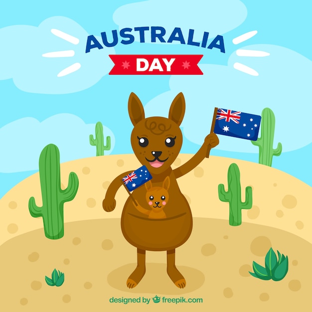 Free Vector australia day design with kangaroo in desert