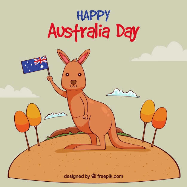 Free Vector australia day design with kangaroo in desert