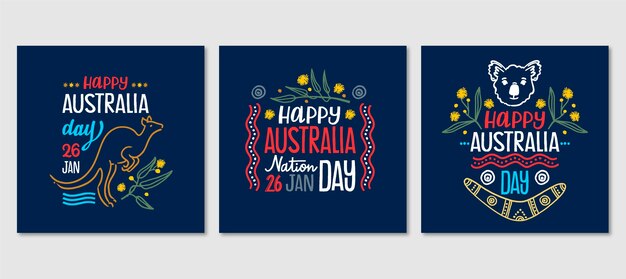 Australia day greeting cards set