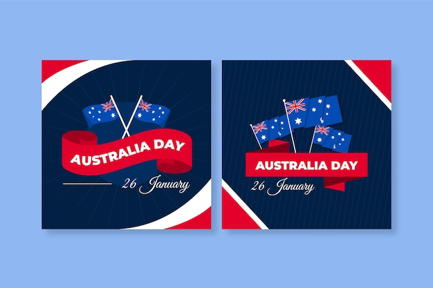 Australia day greeting cards with flags