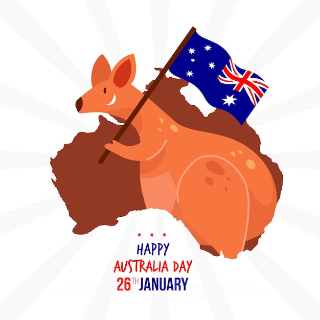 Free Vector australia day with australian kangaroo map