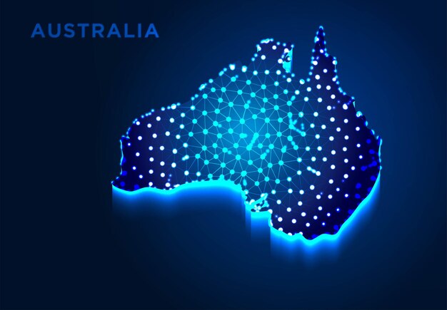 Australia Map in Blue Silhouette Abstract Low poly Designs from line and dot wireframe Vector Illustration