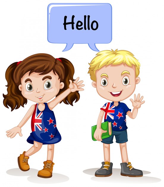 Australian boy and girl saying hello