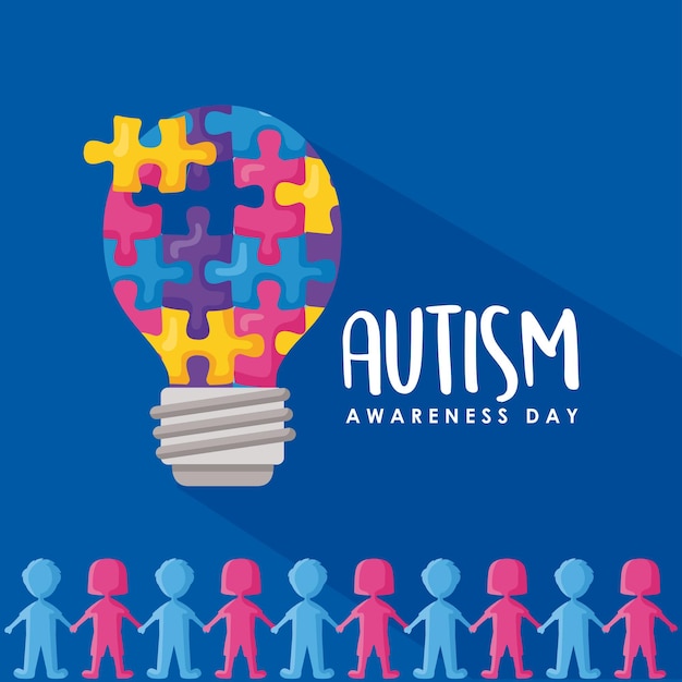 Free vector autism day card with puzzle bulb