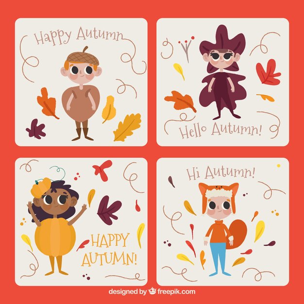 Autmn cards with dressed up children