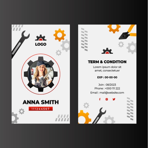 Free Vector auto repair shop business and service id card template