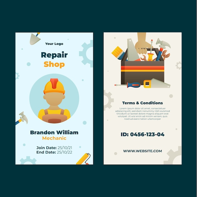 Free vector auto repair shop business and service id card template