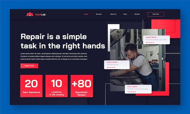 Auto repair shop business and service landing page template