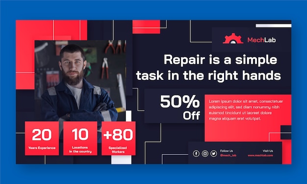 Free Vector auto repair shop business and service social media promo template