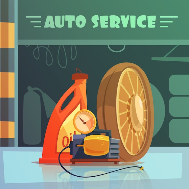 Auto service equipment cartoon background 