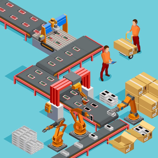  Automated Factory Production Line Isometric Poster 