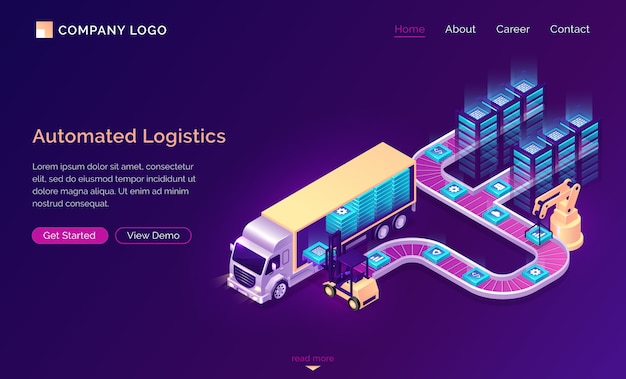 Free Vector automated logistics isometric landing page