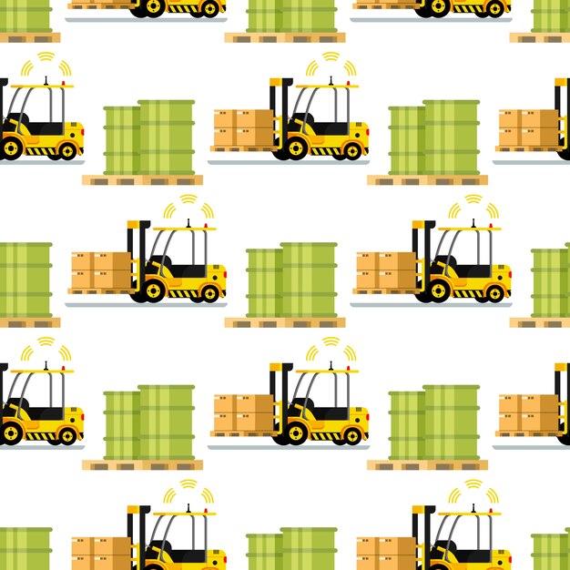 Automatic Delivery Forklift Car Seamless Pattern