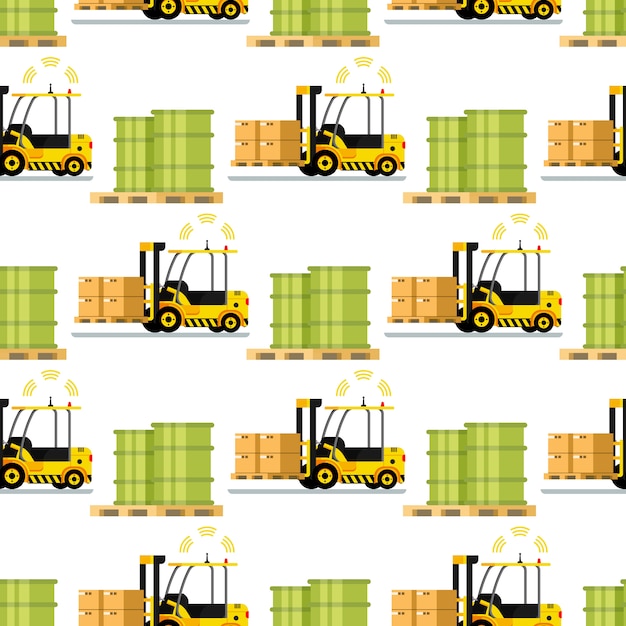 Automatic Delivery Forklift Car Seamless Pattern