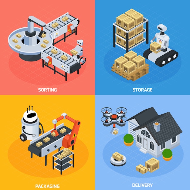 Free Vector automatic logistics composition set