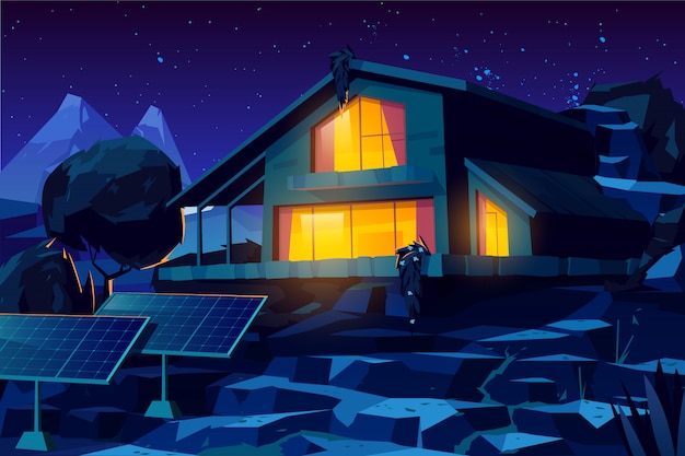 Free vector autonomous house with solar panels cartoon