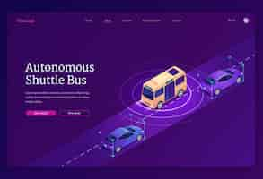 Free vector autonomous shuttle bus landing page template. concept of future smart city transport, driverless electric vehicles.