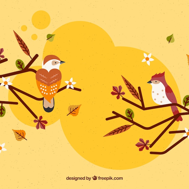 Free Vector autumn background with cute birds