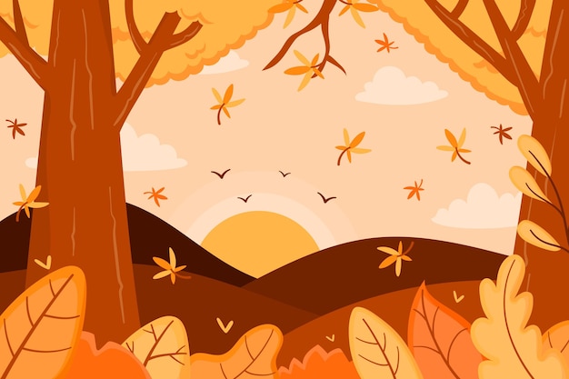 Free Vector autumn background with forest and trees