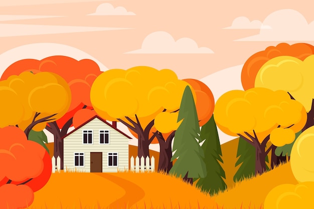 Autumn background with house and trees