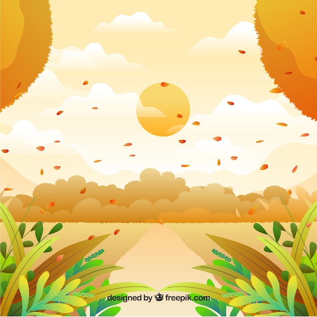 Free Vector autumn background with landscape