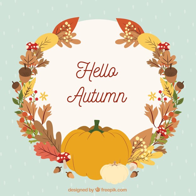 Autumn background with leaves and pumpkins