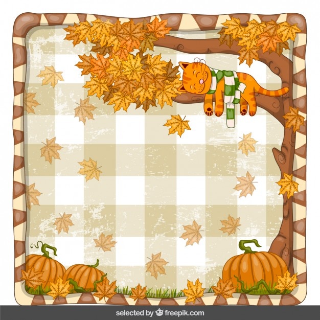 Free Vector autumn background with little cat