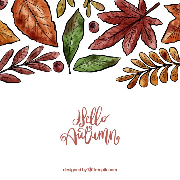 Autumn background with watercolor leaves