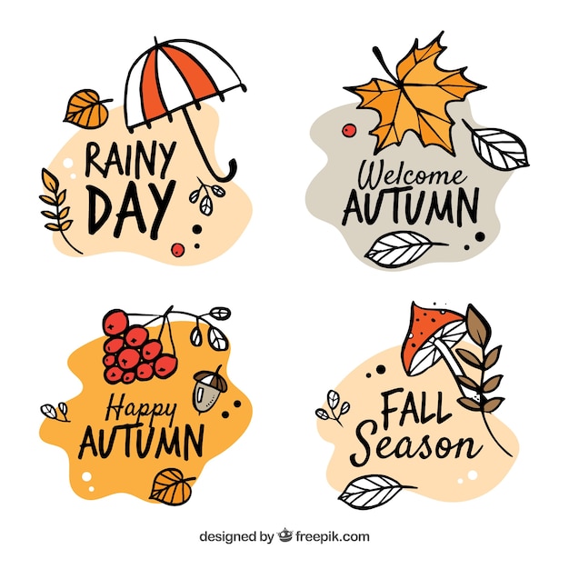 Autumn badges collection with nature