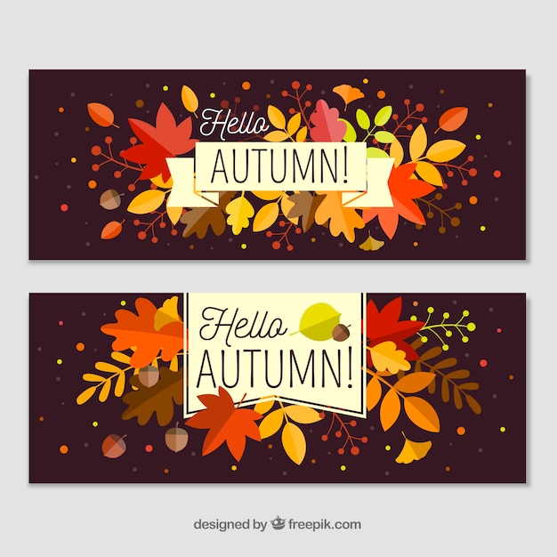 Free Vector autumn banners with colorful leaves