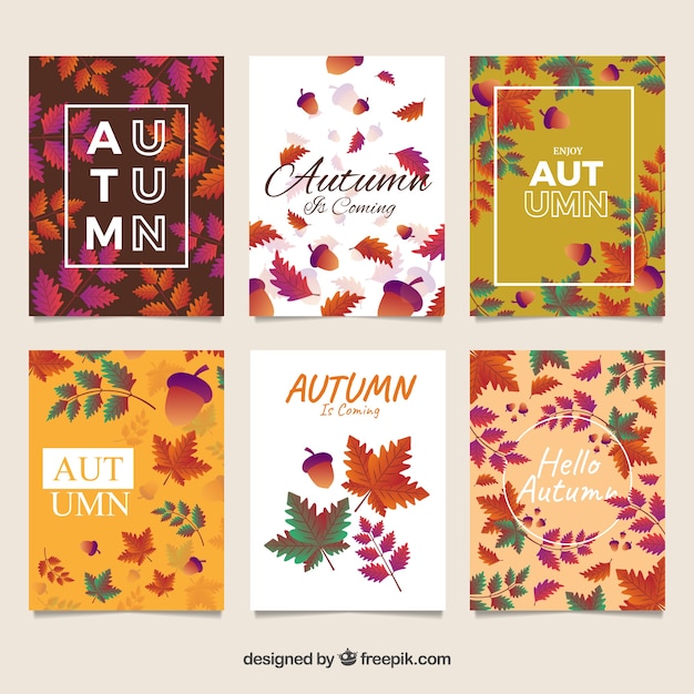 Free vector autumn cards collection with leaves