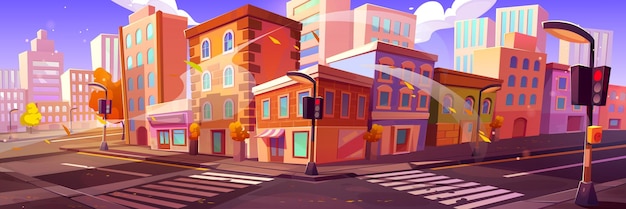 Free Vector autumn city street corner with buildings