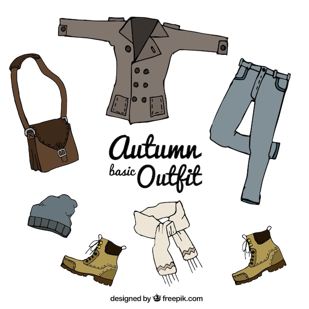 Free Vector autumn clothes hand-drawn