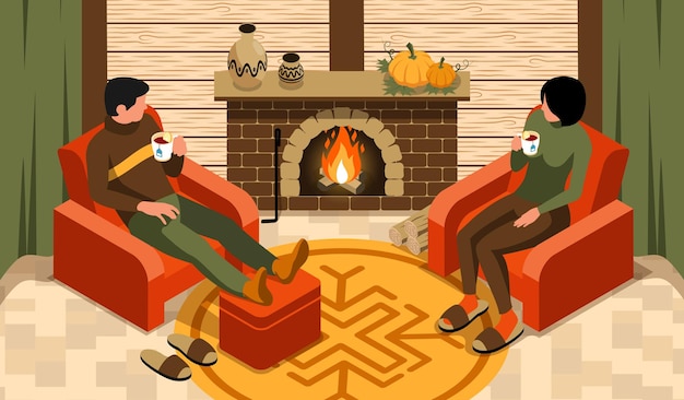 Free Vector autumn cozy fireplace composition