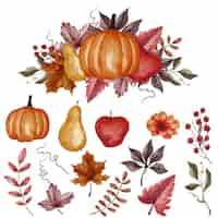 Free vector autumn fall leaf, pumpkin, pear, and apple isolated clip-art