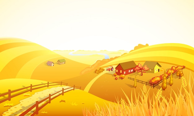 Free vector autumn farm landscape composition