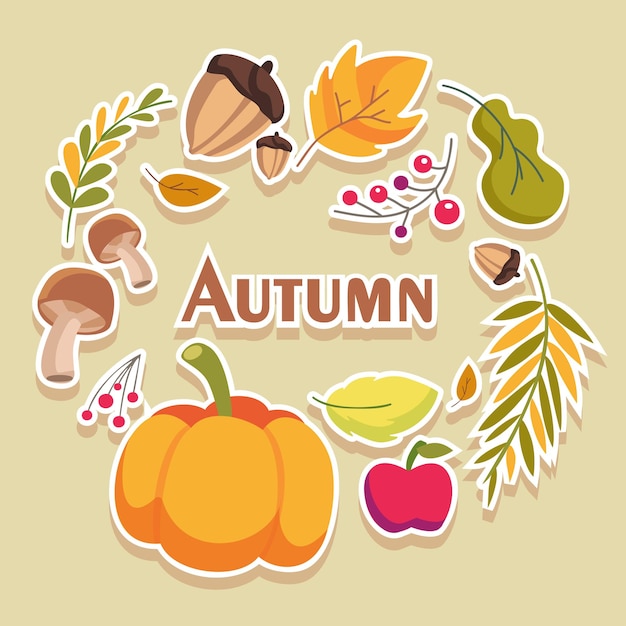 Free vector autumn food set bundle of seasonal food and drinks apple and pumpkin pie jam jars leaves caramel apples pumpkin spice latte symbols of fall vector illustration