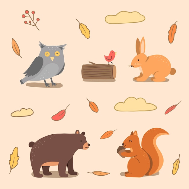 Autumn forest animal collection