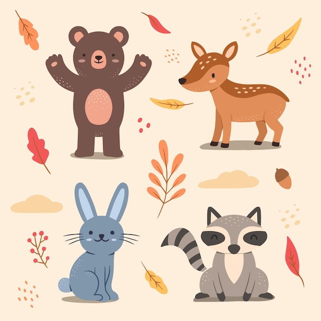 Autumn forest animal set