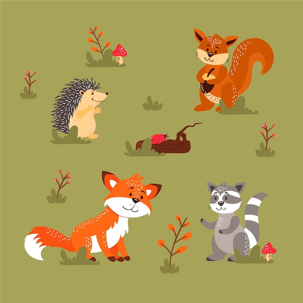 Autumn forest animals collection