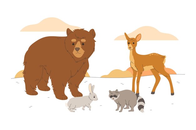 Autumn forest animals drawn