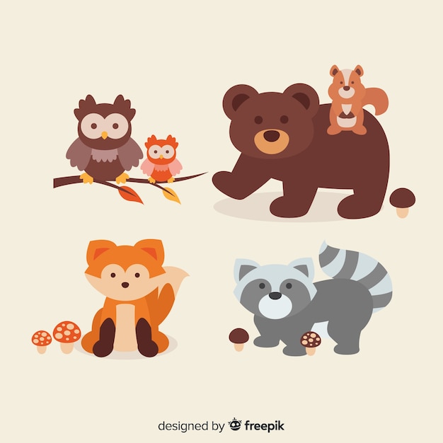 Autumn forest animals flat design