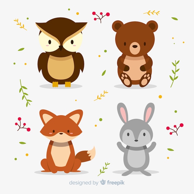 Autumn forest animals flat design