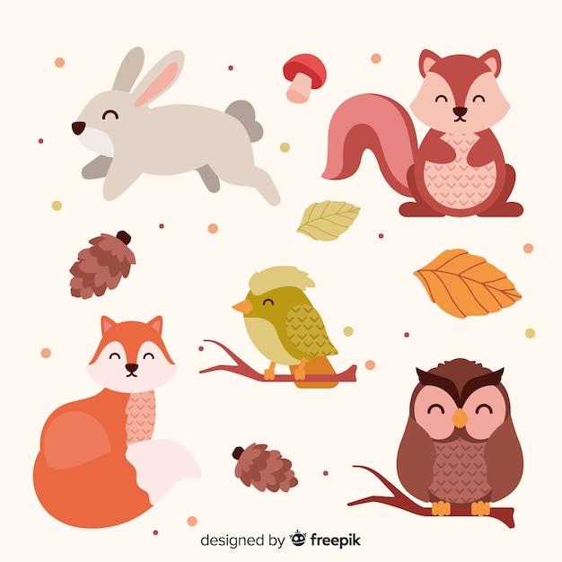 Autumn forest animals flat design