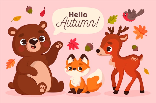 Free Vector autumn forest animals in flat design