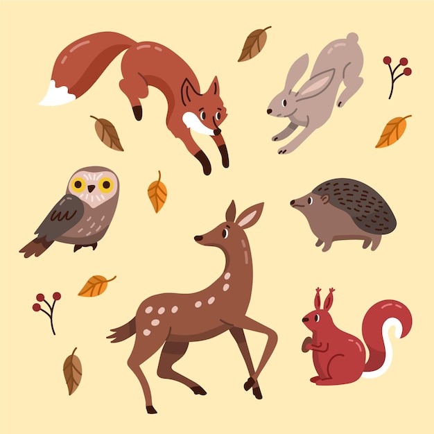 Autumn forest animals hand-drawn theme