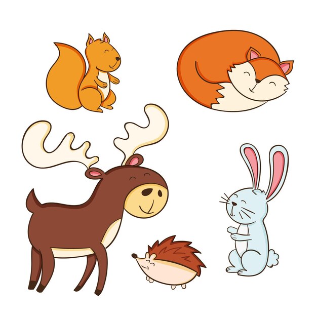 Autumn forest animals set