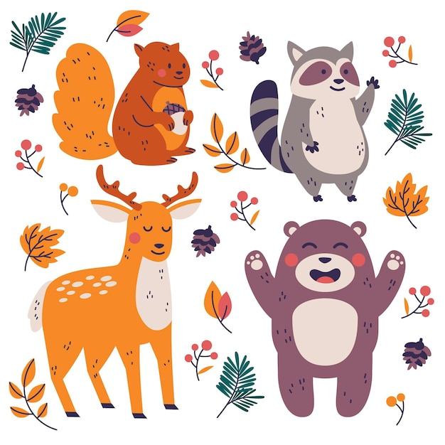 Autumn forest animals