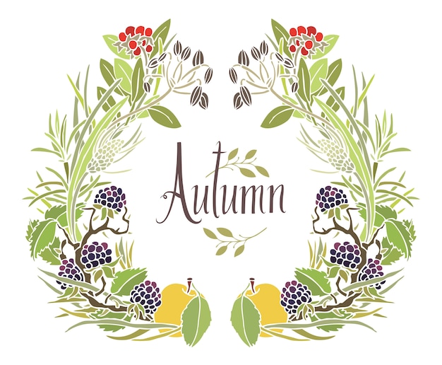 Free Vector autumn frame of leaves, twigs and apples