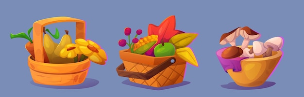 Free Vector autumn fruit and vegetable basket with harvest